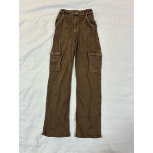 Hollister Ultra High Rise Dad Cargo Jeans‎ Brown Contrast Stitch W29 L31